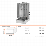Elektro-Dönergrill, Motor unten, 2 Heizstufen, 8,1 kW, 568×707×1147 mm – Abmessungen