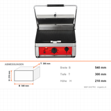 Oberhitzegrill 1,95 kW, 540×300×210 mm, auch als Grill, Edelstahl – Abmessungen