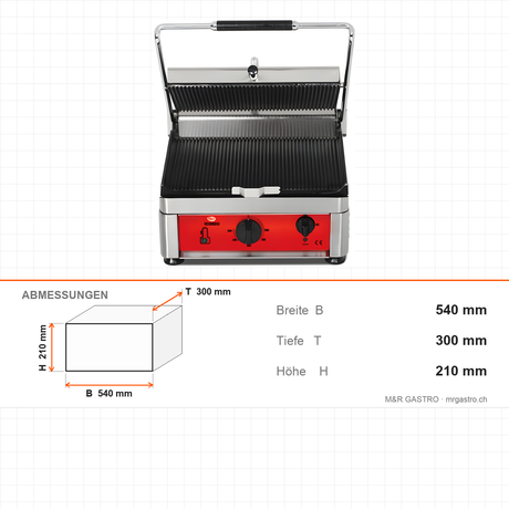 Oberhitzegrill 1,95 kW, 540×300×210 mm, auch als Grill, Edelstahl – Abmessungen
