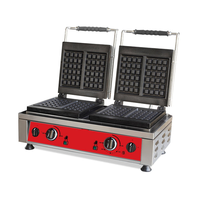 Waffeleisen elektrisch, doppelt, 4x Waffelfläche 10×17 cm, 4,4 kW, 600×320×300 mm, Edelstahl – Produktbild