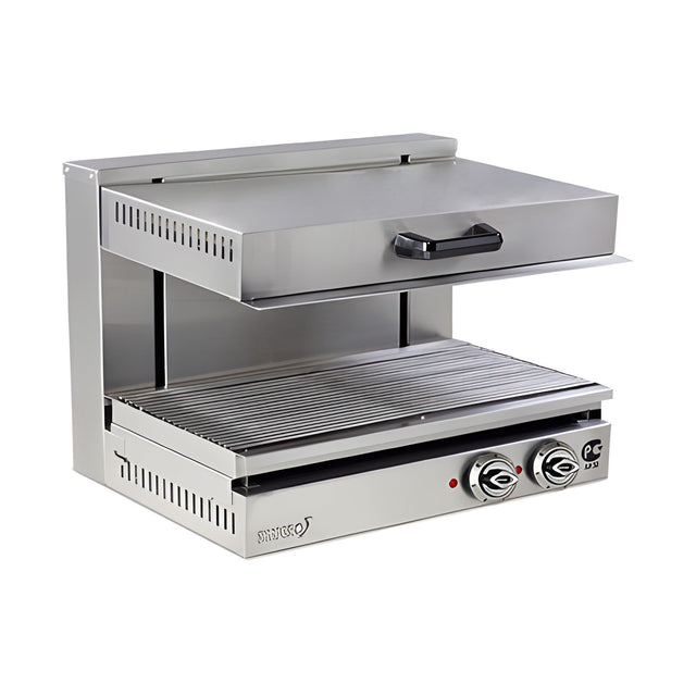 Elektro-Salamander 3,4 kW, höhenverstellbar, Thermostat, 450×502×517 mm, Edelstahl – Produktbild