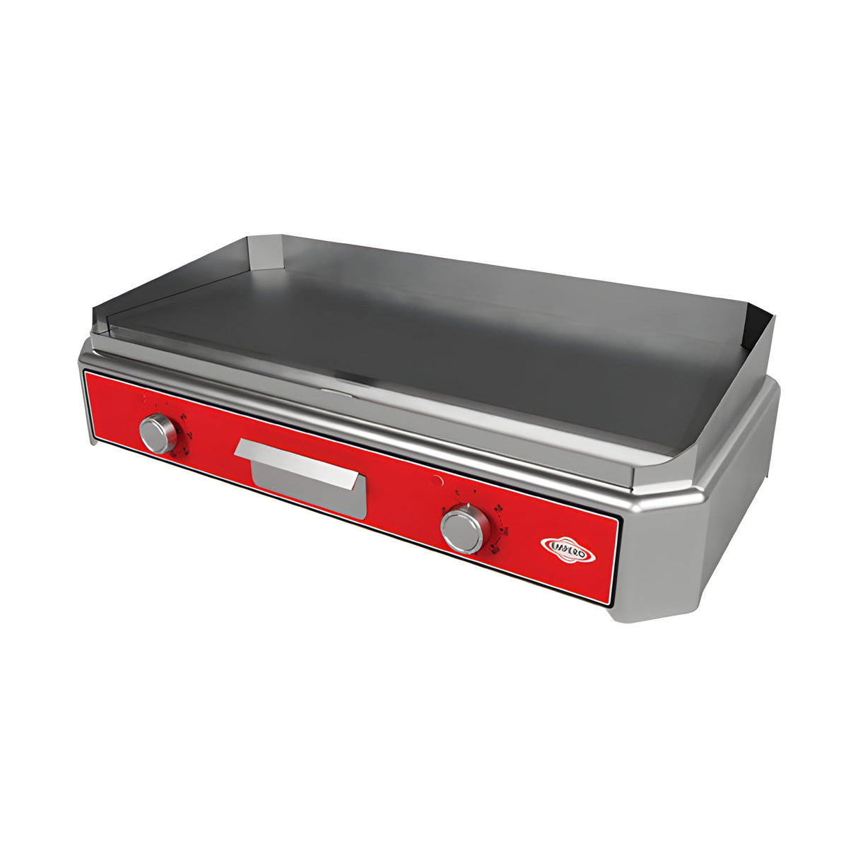 Elektro Grillplatte, glatte Platte, 5 kW, Edelstahl, Thermostat 50–300 °C, Ölauffangbehälter, Tischgerät, 790×425×190 mm – Produktbild
