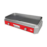 Elektro Grillplatte, glatt und geriffelt, 5 kW, Edelstahl, Thermostat 50–300 °C, Ölauffangbehälter, Tischgerät, 790×425×190 mm – Produktbild