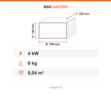 Elektroherd mit Kochplatten, 2 Kochplatten Ø 225 mm, 4 kW, 6-Stufen-Schalter, 790×425×140 mm, Edelstahl – Technische Daten