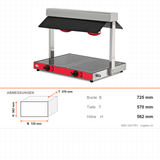 Warmhaltevitrine, 2x GN 1/1, 1,3 kW, Digitalsteuerung, Edelstahl, 725×570×562 mm – Abmessungen