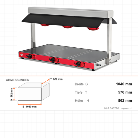 Warmhaltevitrine, 1,9 kW, 3x GN 1/1, 1040 mm, Digitalsteuerung, Niessschutz – Abmessungen