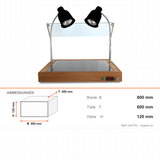 Warmhaltevitrine, 1,3 kW, 2x GN 1/1, 800 mm, Holzgehäuse, Digitalsteuerung, Niessschutz – Abmessungen