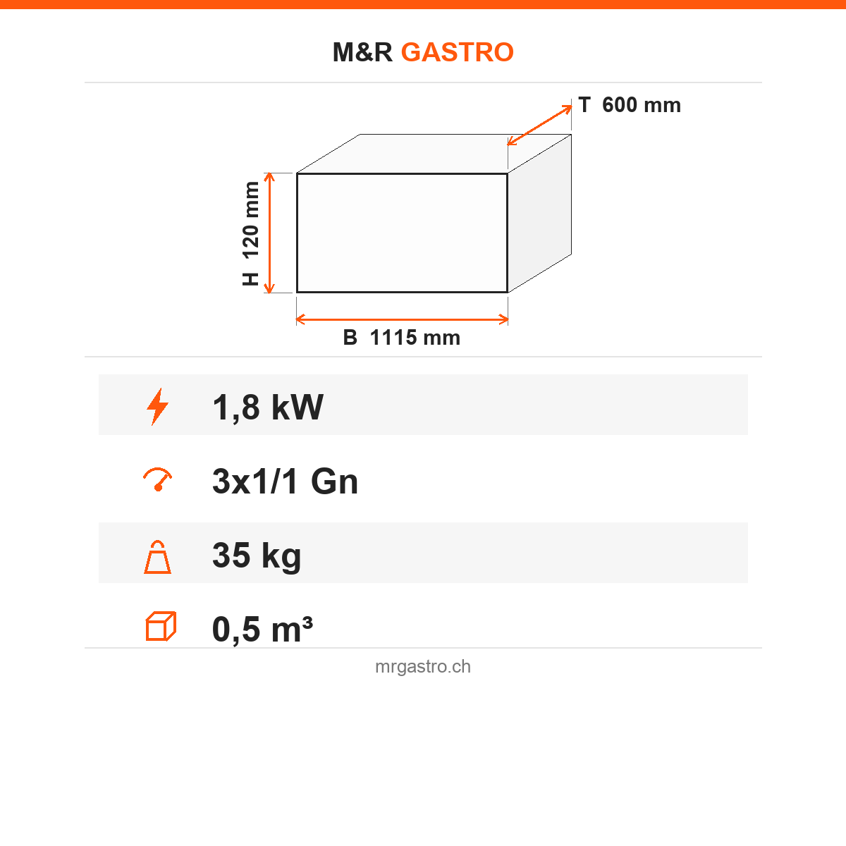 Warmhaltevitrine, 1,8 kW, 3x GN 1/1, 1115 mm, Holzgehäuse, Digitalsteuerung, Niessschutz – Technische Daten