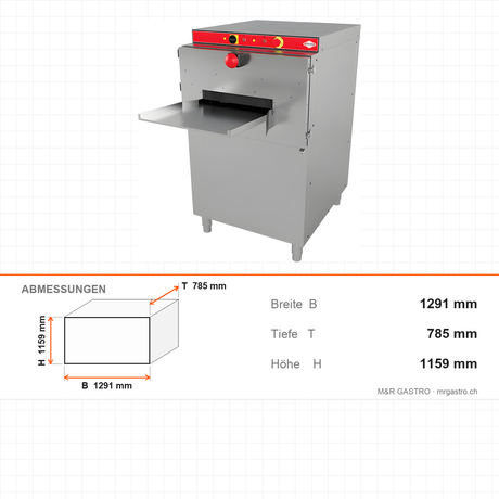 Tablettwaschmaschine, 360 Tabletts/Stunde, integrierte Wasserheizung, Edelstahl, 1291×785×1159 mm – Abmessungen