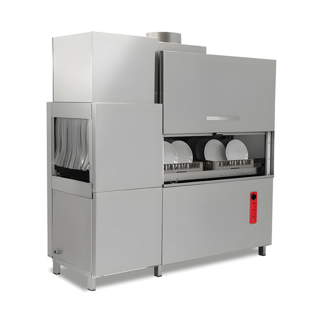 Durchlaufspülmaschine, Trockentunnel links, 2200 Teller/Stunde, Korb 500×500 mm, 48 kW, 2130×837×2000 mm – Produktbild