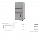 Topfspülmaschine, 30 Körbe/Stunde, 80 L Tank, 3 Programme, 27 kW, 764×960×1985 mm – Abmessungen