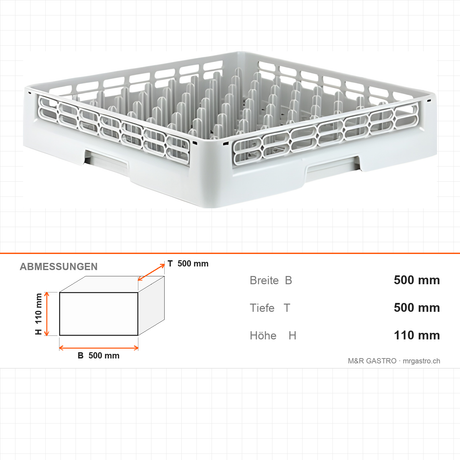 Geschirrkorb für Spülmaschinen, 500×500×110 mm, 1,6 kg – Abmessungen