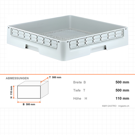Glaskorb für Spülmaschinen, 500×500×110 mm, 1,55 kg – Abmessungen