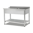 Spülmaschinentisch Einlaufseite, 1 Becken links, 600×750×890 mm, mit Unterschrank – Produktbild