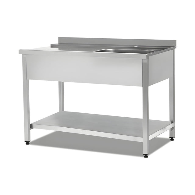 Spülmaschinentisch Einlaufseite, 1 Becken links, 600×750×890 mm, mit Unterschrank – Produktbild