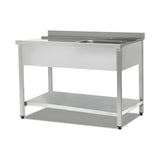 Spülmaschinentisch Einlaufseite, 1 Becken rechts, 900×750×890 mm, mit Grundboden – Produktbild