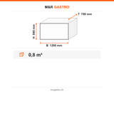Ausgabetisch für Geschirrspüler, mit Unterbodenregal, rechts, 0,8 m³, 1200×750×890 mm – Technische Daten
