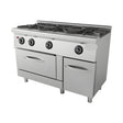 Gasherd 3-flammig mit Backofen, 36,5 kW, 2x GN 2/1, 1200×635×850 mm, Edelstahl, Snack-Line – Produktbild