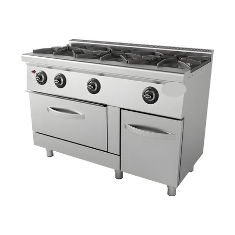 Gasherd 3-flammig mit Backofen, 36,5 kW, 2x GN 2/1, 1200×635×850 mm, Edelstahl, Snack-Line – Produktbild