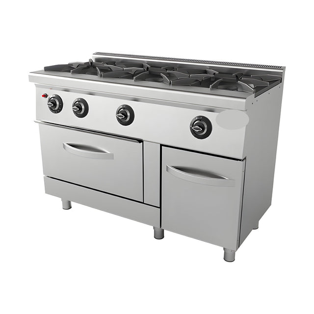 Gasherd 3-flammig mit Backofen, 36,5 kW, 2x GN 2/1, 1200×635×850 mm, Edelstahl, Snack-Line – Produktbild