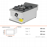 Gas-Hockerkocher 1-flammig, 8,65 kW, Doppelringbrenner, 400×635×285 mm, Edelstahl, Snack-Line – Abmessungen