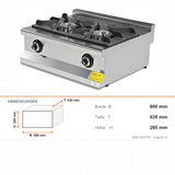 Gasherd 2 Brenner, 17,3 kW, Doppelringbrenner, 800×635×285 mm, Edelstahl, Snack-Line – Abmessungen