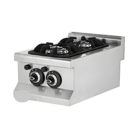 Gasherd 2 Brenner, 7,1 kW, Doppelringbrenner, Piezozündung, 400×635×285 mm, Edelstahl, Snack-Line – Produktbild