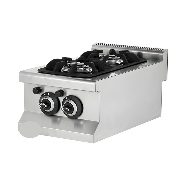 Gasherd 2 Brenner, 7,1 kW, Doppelringbrenner, Piezozündung, 400×635×285 mm, Edelstahl, Snack-Line – Produktbild