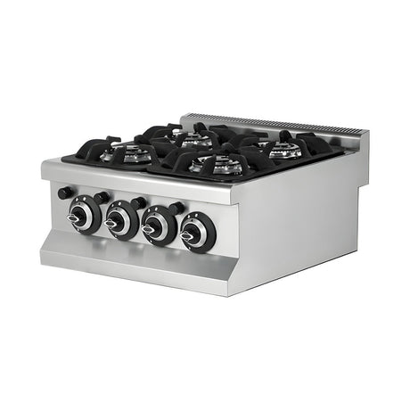 Gasherd 4 Brenner, 14,2 kW, Doppelringbrenner, Piezozündung, 600×635×285 mm, Edelstahl, Snack-Line – Produktbild