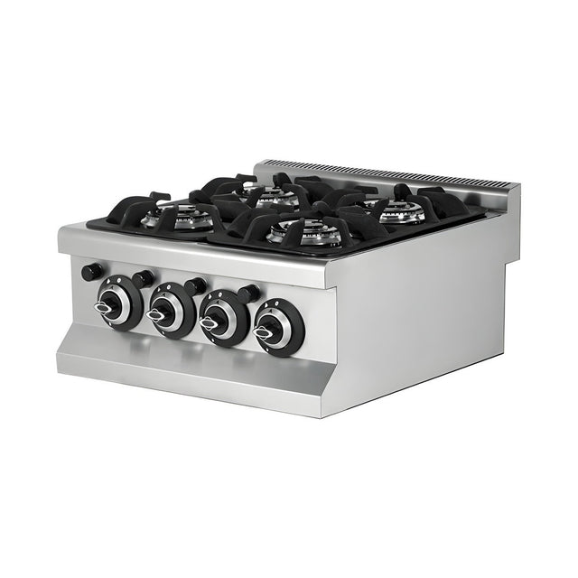 Gasherd 4 Brenner, 14,2 kW, Doppelringbrenner, Piezozündung, 600×635×285 mm, Edelstahl, Snack-Line – Produktbild