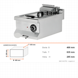 Elektro-Fritteuse, 10 Liter, 7,2 kW, 400V, 400×635×285 mm, Edelstahl, Snack-Line – Abmessungen