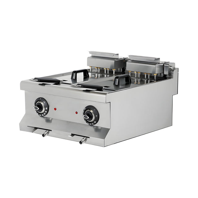 Elektro-Fritteuse, 2x 10 Liter, 14,4 kW, 400V, 600×635×285 mm, Edelstahl, Snack-Line – Produktbild