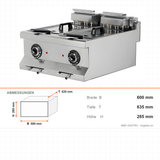 Elektro-Fritteuse, 2x 10 Liter, 14,4 kW, 400V, 600×635×285 mm, Edelstahl, Snack-Line – Abmessungen