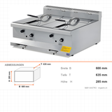 Gasfritteuse, 2x 10 Liter, 8,62 kW, 600×635×285 mm, Edelstahl, Snack-Line – Abmessungen