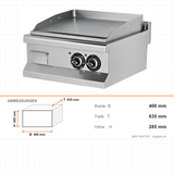 Elektro-Grillplatte gerillt, 3,6 kW, 2 Heizzonen, 400×635×285 mm, Edelstahl, Snack-Line – Abmessungen