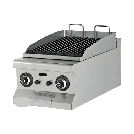 Gas-Grillplatte Gusseisen, 5,2 kW, 2 Heizzonen, 400×730×285 mm, Edelstahl, Snack-Line – Produktbild