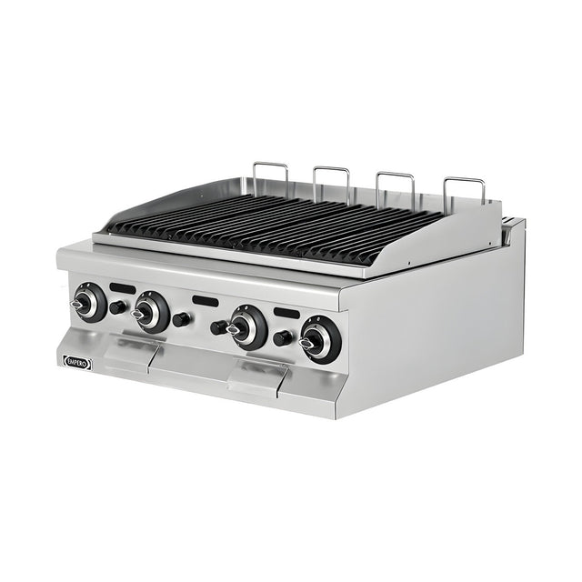 Gas-Grillplatte Gusseisen, 10,4 kW, 2 Heizzonen, 800×730×285 mm, Edelstahl, Snack-Line – Produktbild