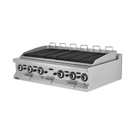 Gas-Grillplatte Gusseisen, 15,6 kW, 2 Heizzonen, 1200×730×285 mm, Edelstahl, Snack-Line – Produktbild