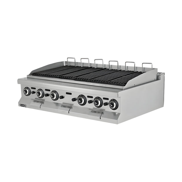 Gas-Grillplatte Gusseisen, 15,6 kW, 2 Heizzonen, 1200×730×285 mm, Edelstahl, Snack-Line – Produktbild