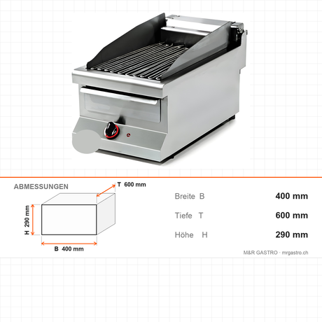 Elektro-Dämpfer, 3,75 kW, 400V, 400×600×290 mm, Edelstahl, Snack-Line – Abmessungen