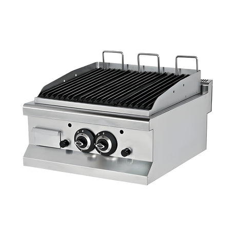 Gas-Lavasteingrill, 12,9 kW, 2 Heizzonen, 600×635×285 mm, Edelstahl, Snack-Line – Produktbild