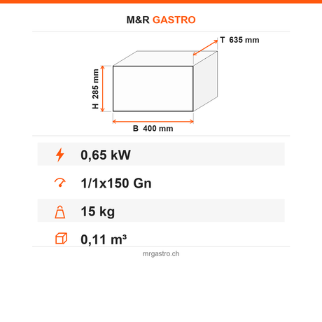 Pommes-Warmhaltegerät, 0,65 kW, 230V, Infrarot-Keramikheizung, 400×635×285 mm, Edelstahl, Snack-Line – Technische Daten