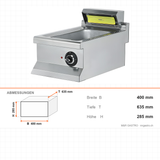 Pommes-Warmhaltegerät, 0,65 kW, 230V, Infrarot-Keramikheizung, 400×635×285 mm, Edelstahl, Snack-Line – Abmessungen