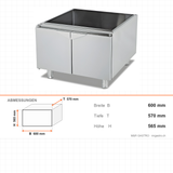 Unterschrank 2-türig, 600×570×565 mm, Edelstahl, Snack-Line – Abmessungen