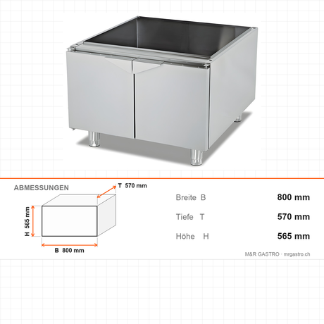 Unterschrank 2-türig, 800×570×565 mm, Edelstahl, Snack-Line – Abmessungen