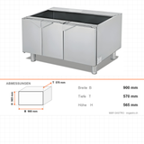 Unterschrank 3-türig, 900×570×565 mm, Edelstahl, Snack-Line – Abmessungen