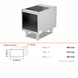 Unterschrank offen, ohne Tür, 400×570×565 mm, Edelstahl, Snack-Line – Abmessungen