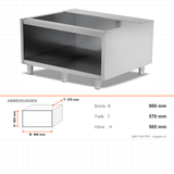 Unterschrank offen, ohne Tür, 900×570×565 mm, Edelstahl, Snack-Line – Abmessungen