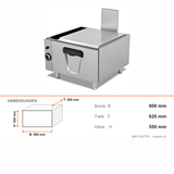 Gasbackofen unterbaufähig, 6,46 kW, 2x GN 2/1, 800×620×550 mm, Serie 700 – Abmessungen