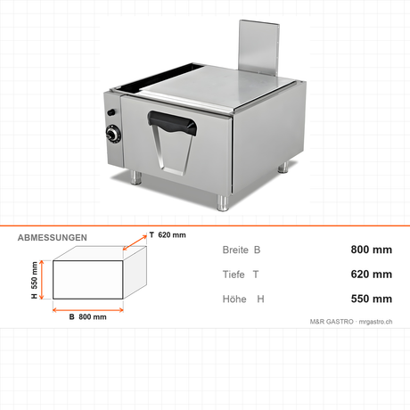 Gasbackofen unterbaufähig, 6,46 kW, 2x GN 2/1, 800×620×550 mm, Serie 700 – Abmessungen